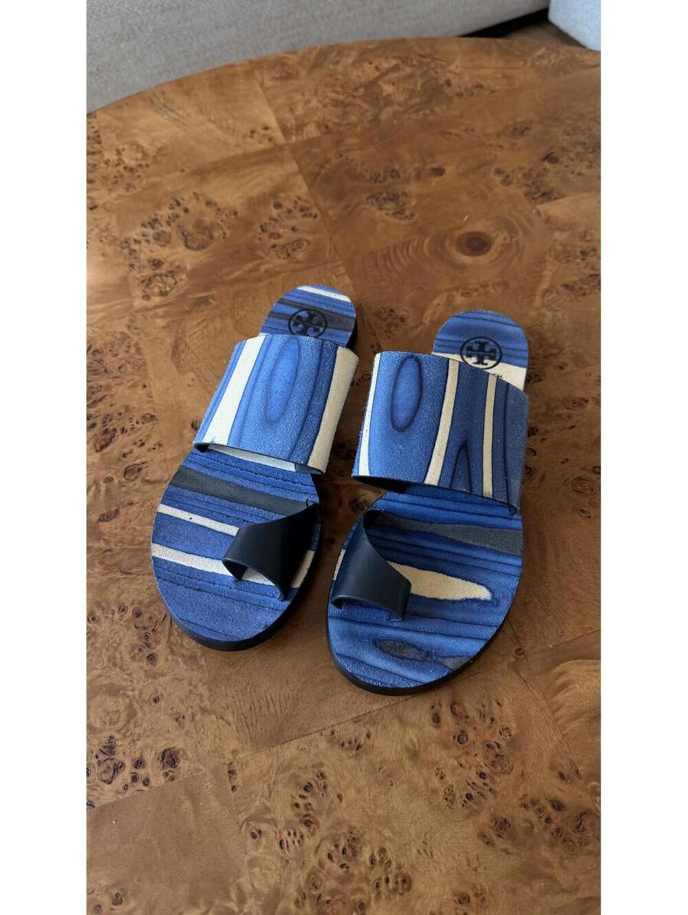 Tory Burch Blue Striped Slide Sandals Size 9
